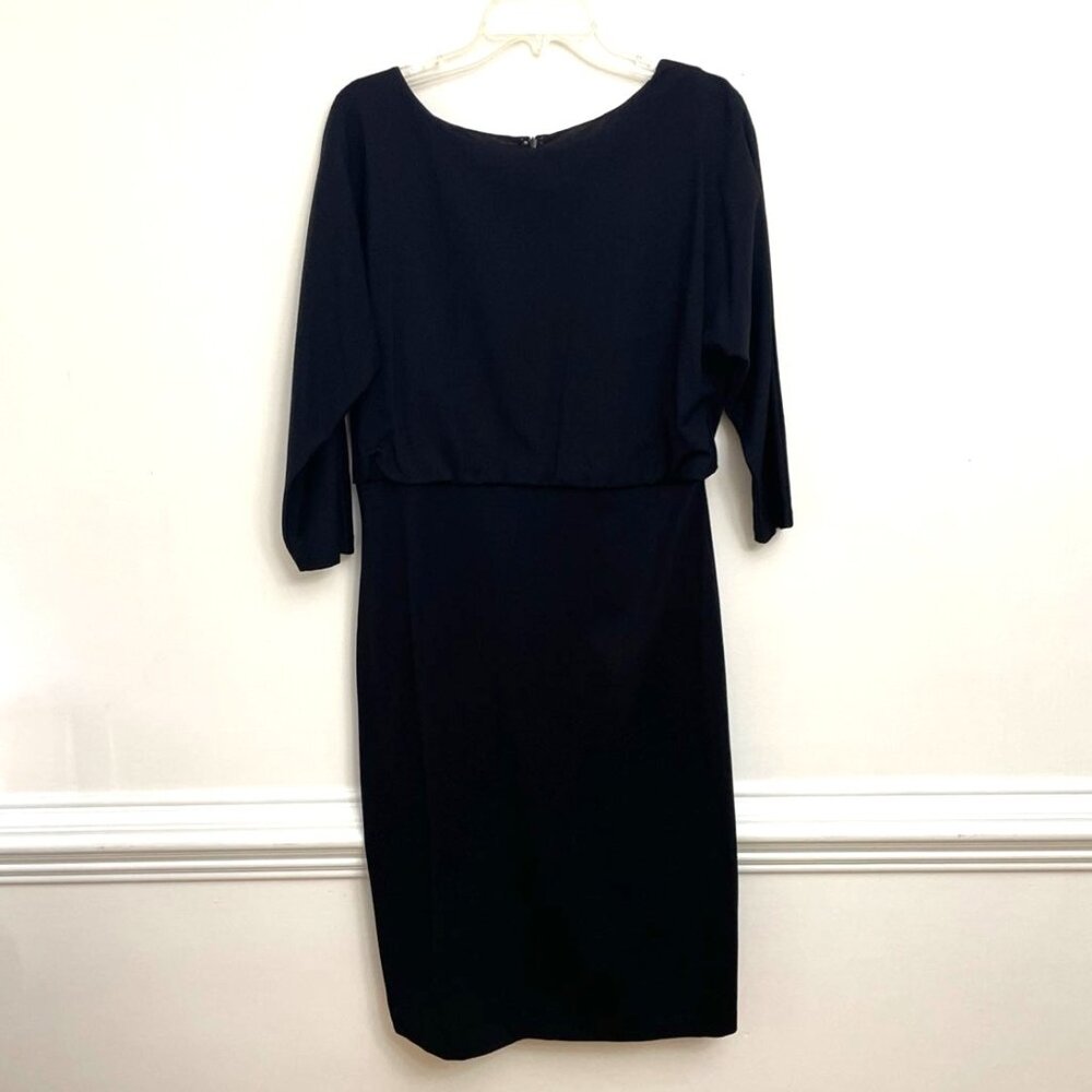 J McLaughlin Dress Women's Sz L Black 3/4 Sleeve Sheath Stretch LBD